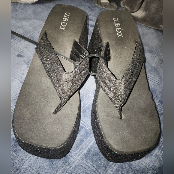 Dolls Kill Club EXX Black Glitter Platform Sandals - Picture 3 of 6